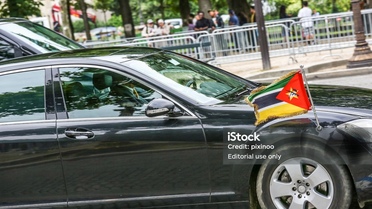 Paris, France -  July 14, 2016 : Mozambique Diplomatic car during Military parade in Republic Day. Champs Elysees.